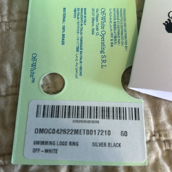 Off-White Swimming Logo Ring 100% Brass Silver Tone NWB Size 9 - Picture 6 of 7